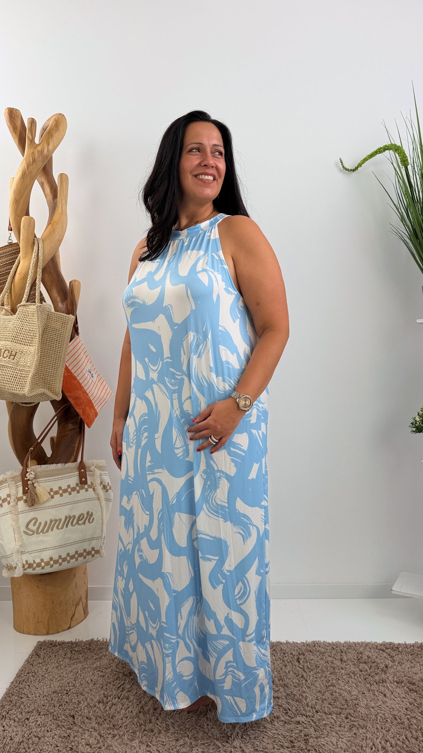 Elegantes Kleid in Weiß-Blau (40-46)