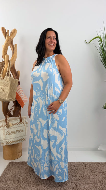 Elegantes Kleid in Weiß-Blau (40-46)