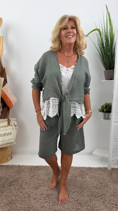 Leinenjacke in Khaki