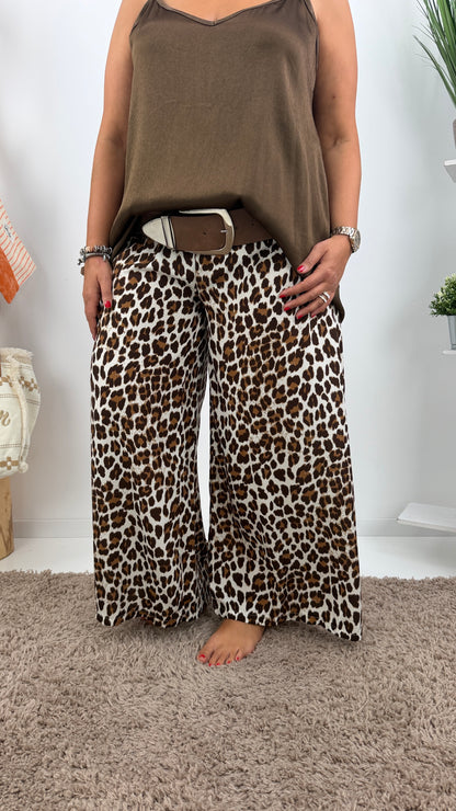 Stylische Leo-Hose in Weiß-Braun