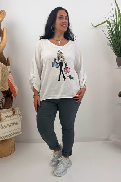 Stylisches Shirt mit Print in Weiß (42-46)