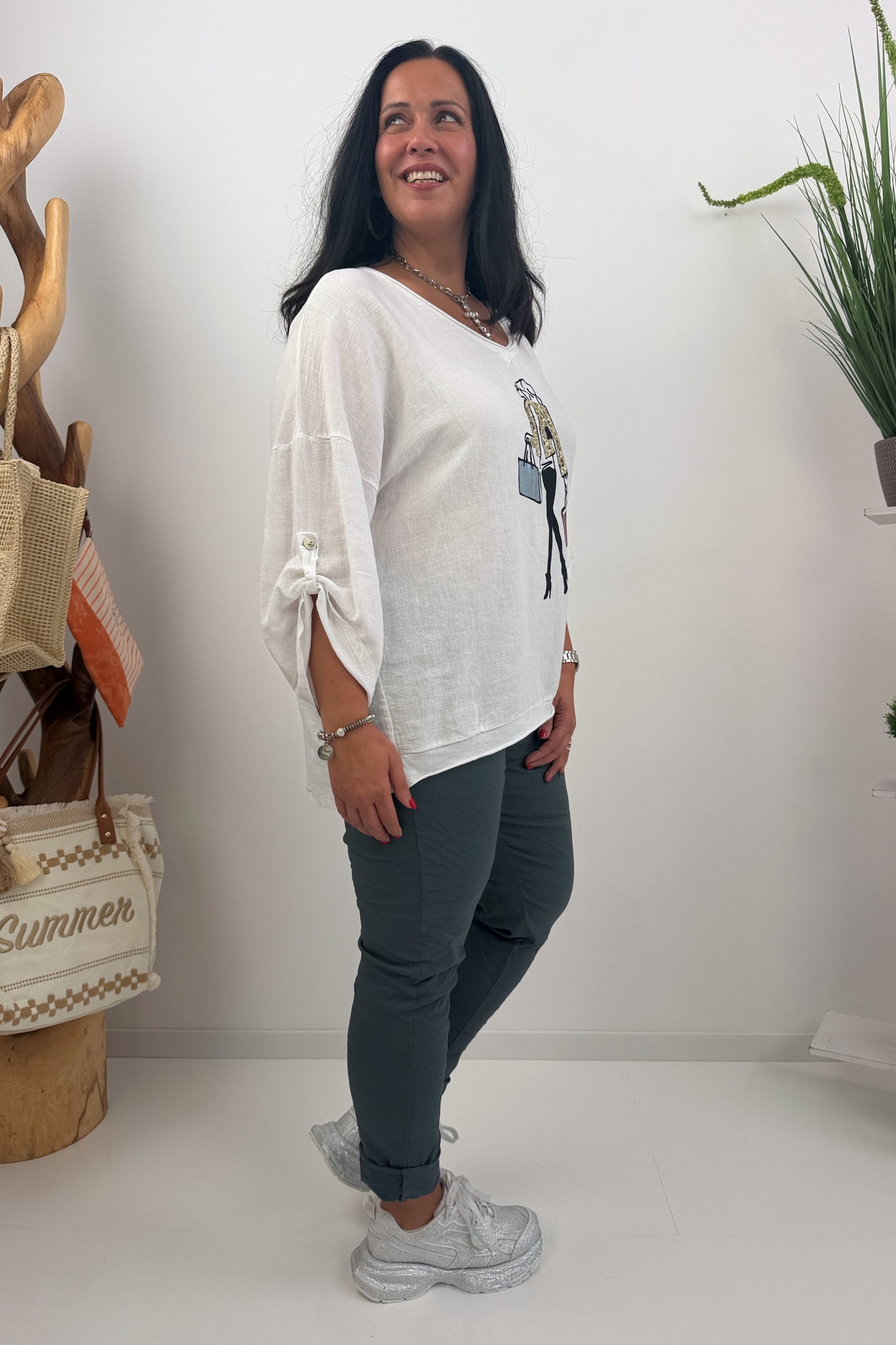 Stylisches Shirt mit Print in Weiß (42-46)