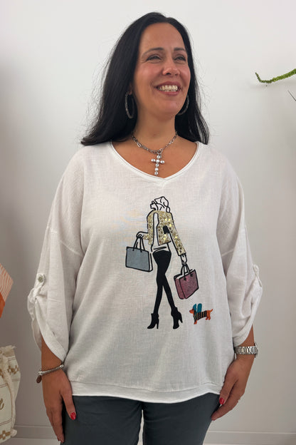 Stylisches Shirt mit Print in Weiß (42-46)