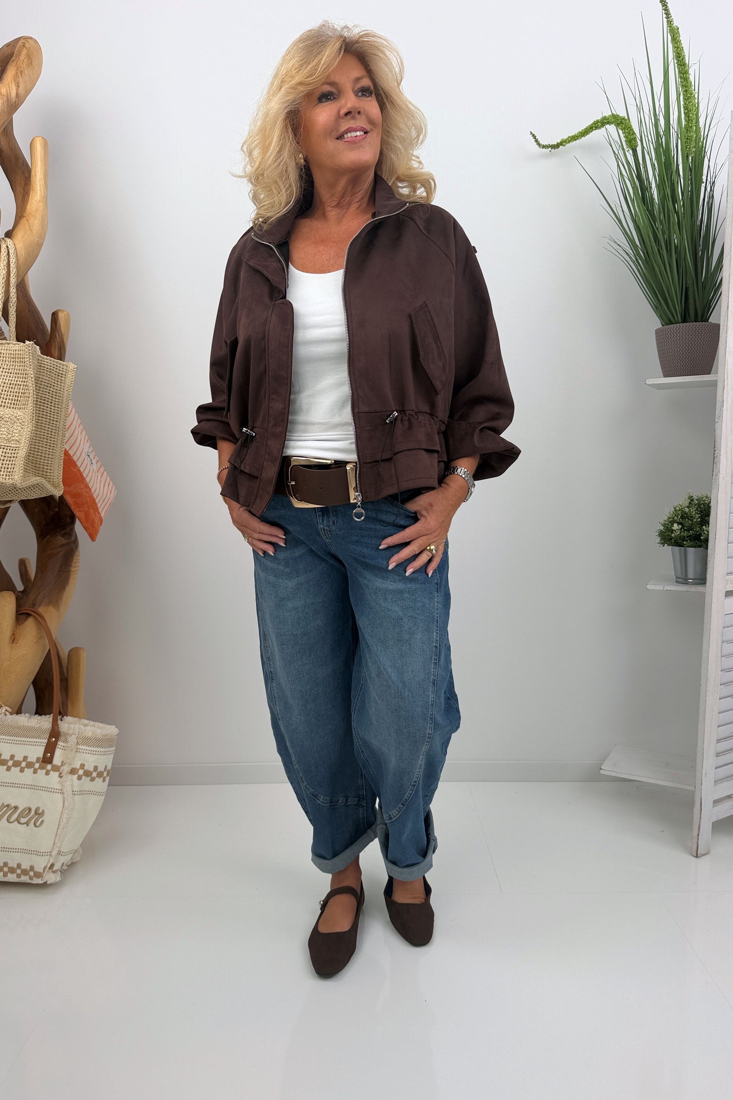 Blouson Jacke in Chocolate Veloursleder (38-44)