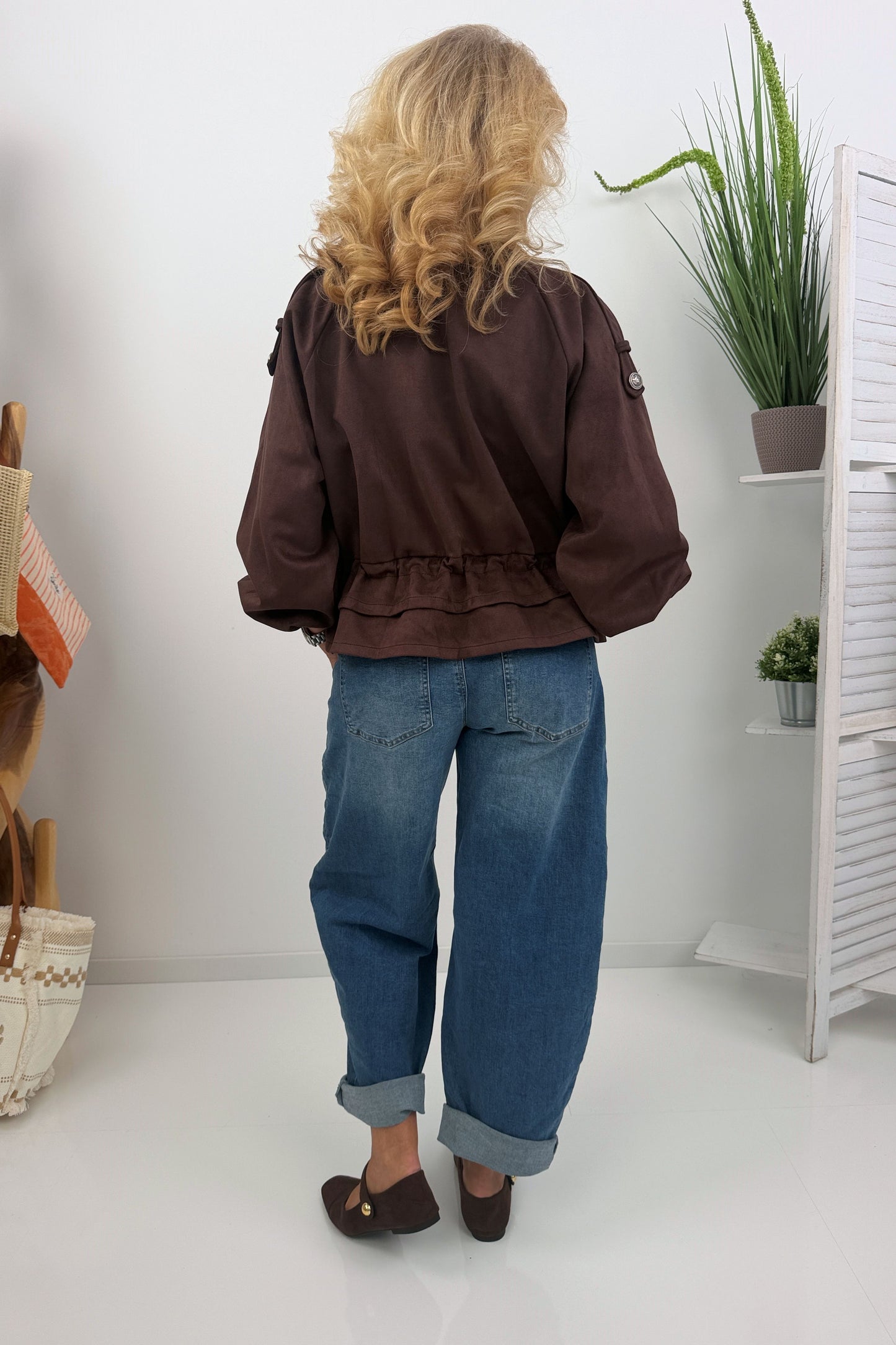 Blouson Jacke in Chocolate Veloursleder (38-44)