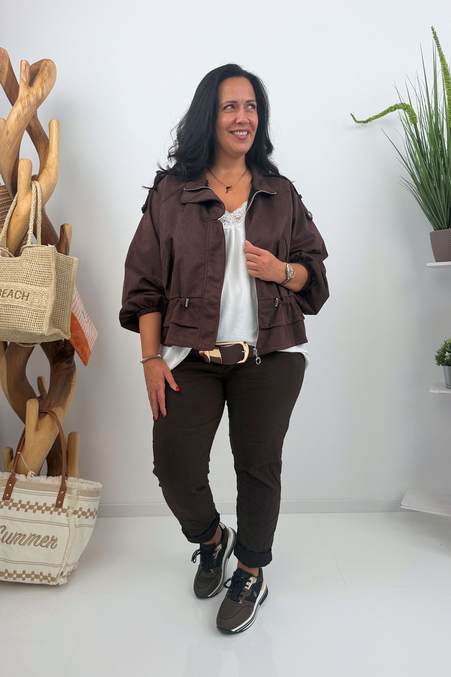 Blouson Jacke in Chocolate Veloursleder (38-44)