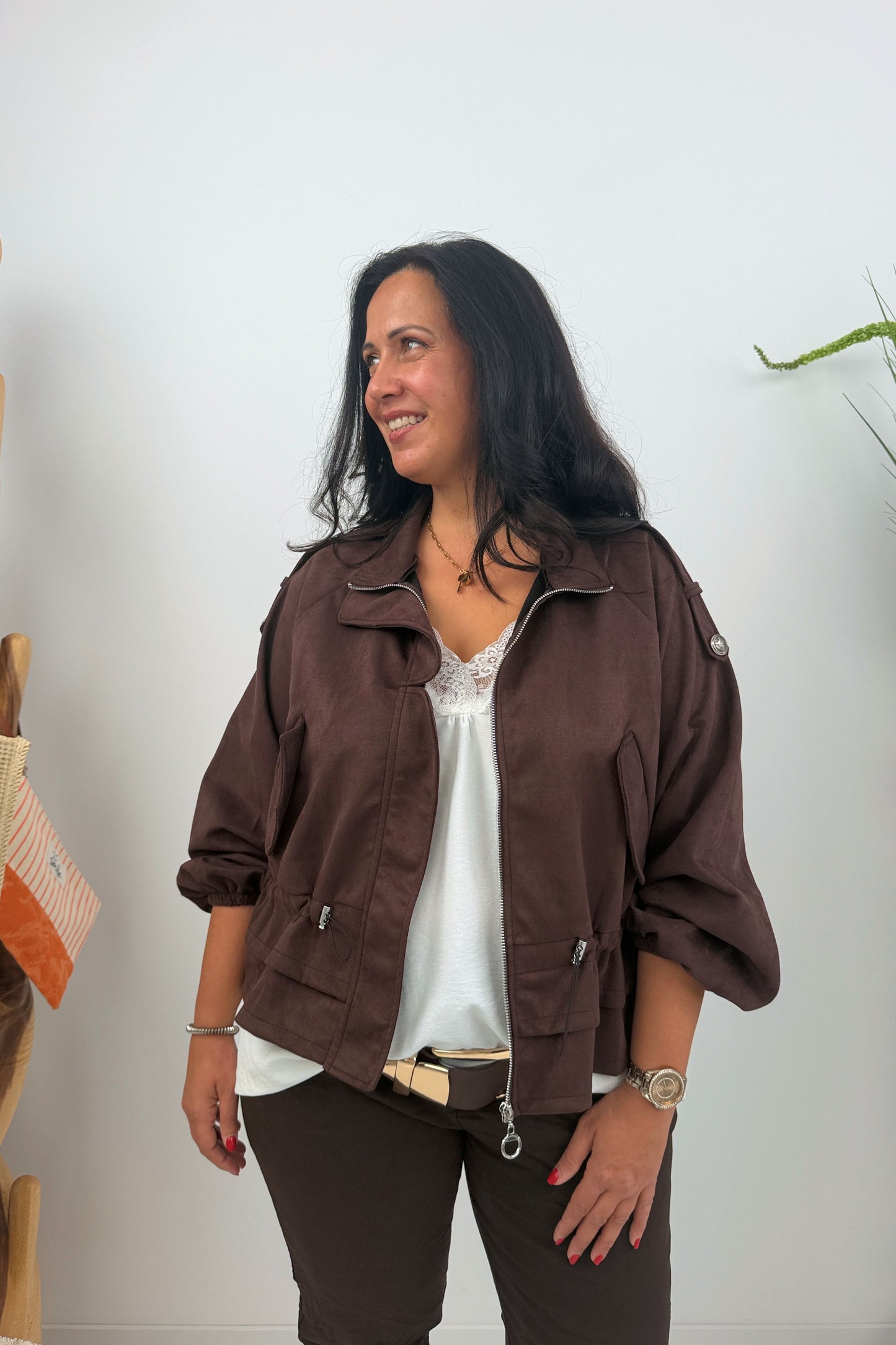 Blouson Jacke in Chocolate Veloursleder (38-44)