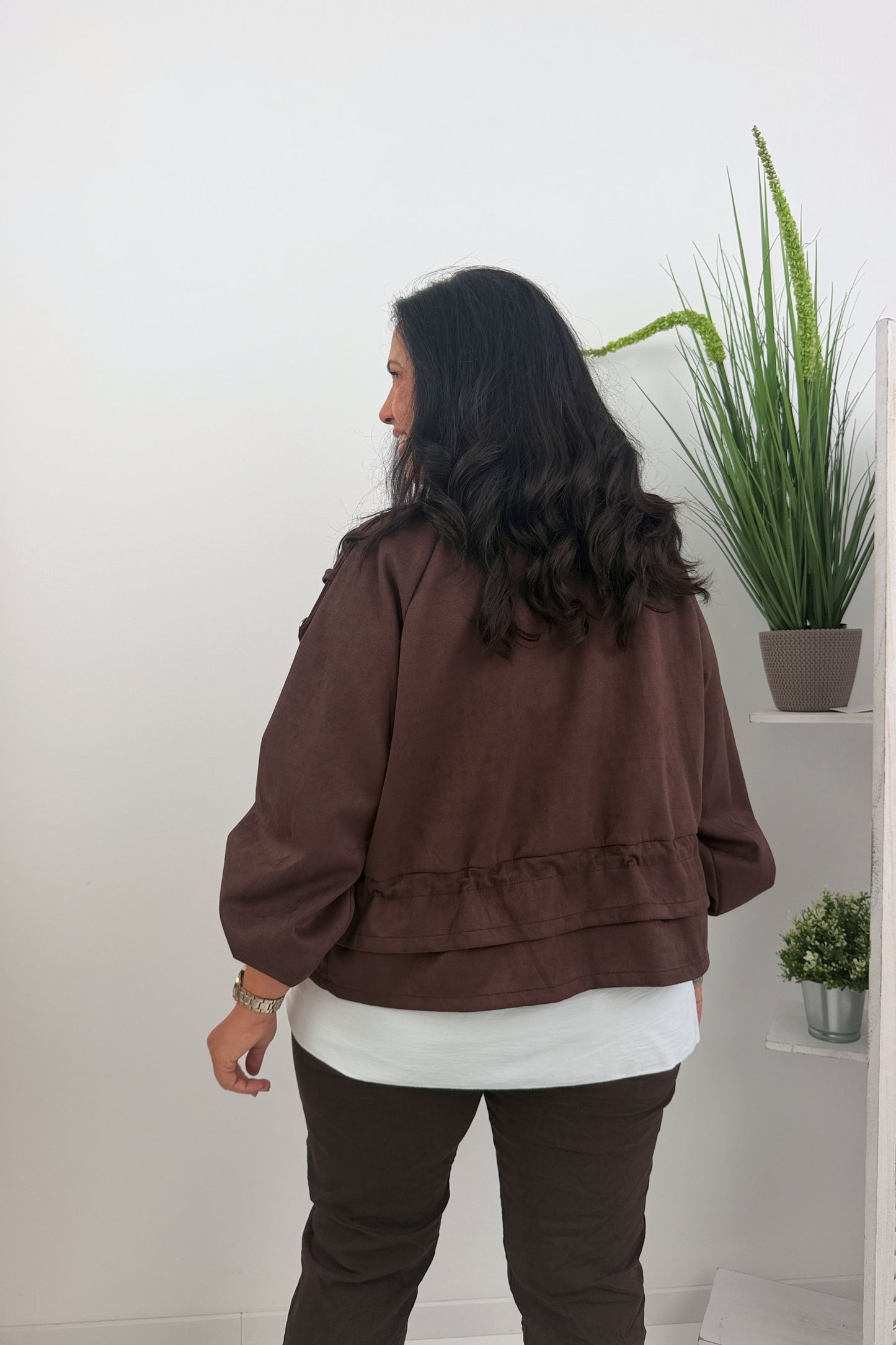 Blouson Jacke in Chocolate Veloursleder (38-44)