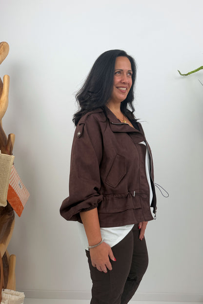 Blouson Jacke in Chocolate Veloursleder (38-44)