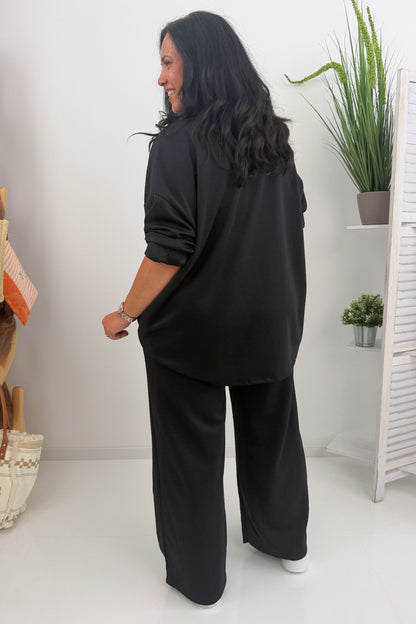 Stilvoller zweiteiliger Anzug in Schwarz Hose und Oberteil (42-46)