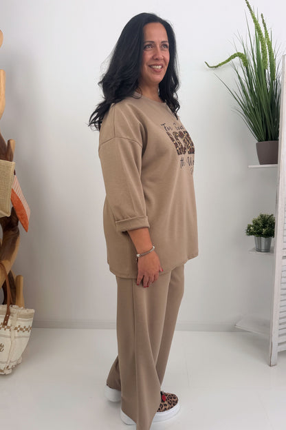 Stilvoller zweiteiliger Anzug in Beige Hose und Oberteil (42-46)