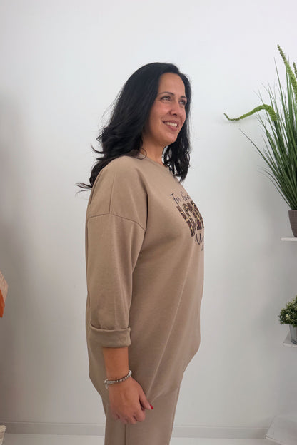 Stilvoller zweiteiliger Anzug in Beige Hose und Oberteil (42-46)