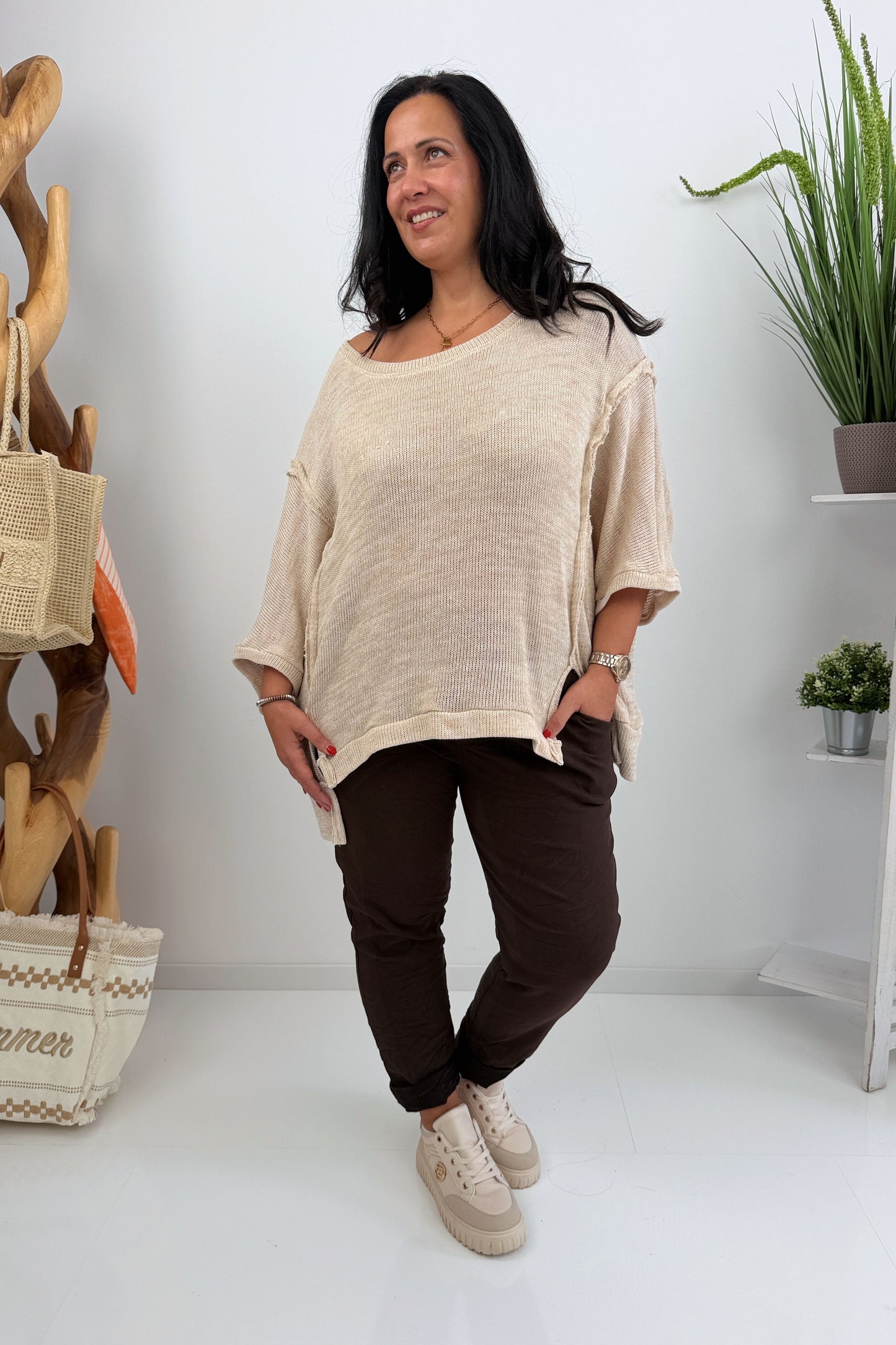 Bequemer Pullover in Beige (42-46+)