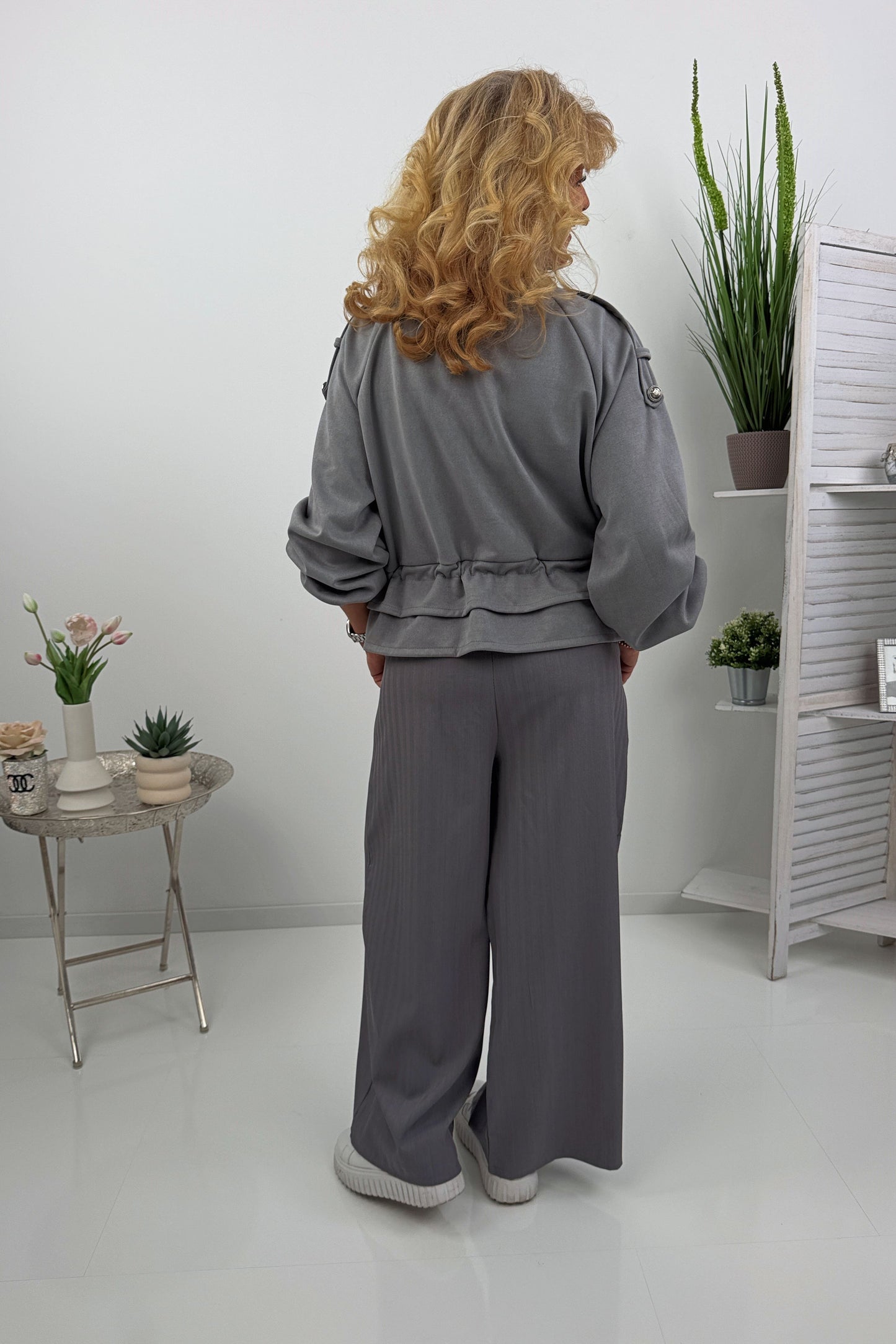 Blouson Jacke in Grau Veloursleder (38-44)