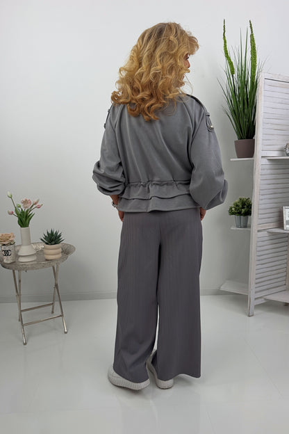 Blouson Jacke in Grau Veloursleder (38-44)