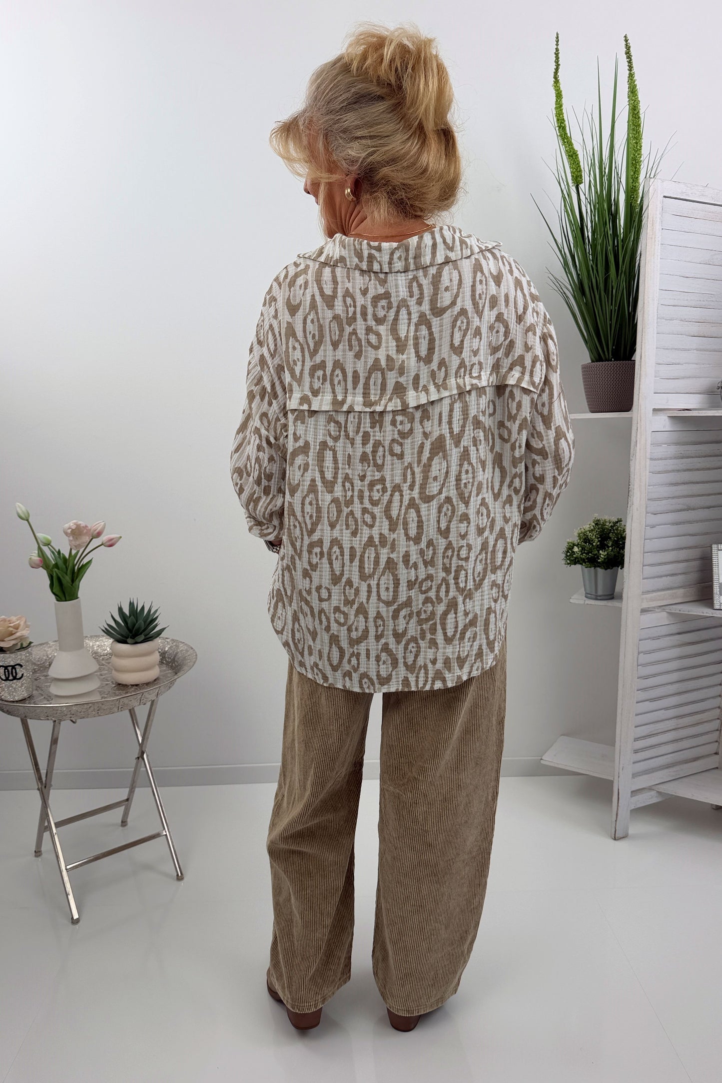 Musselin Sommerbluse in Weiß Taupe (40-46)