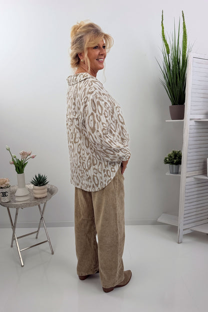 Musselin Sommerbluse in Weiß Taupe (40-46)