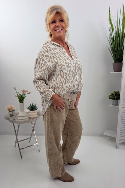 Musselin Sommerbluse in Weiß Taupe (40-46)