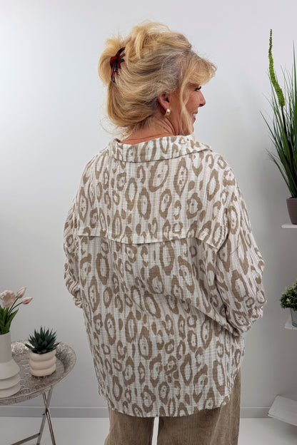 Musselin Sommerbluse in Weiß Taupe (40-46)
