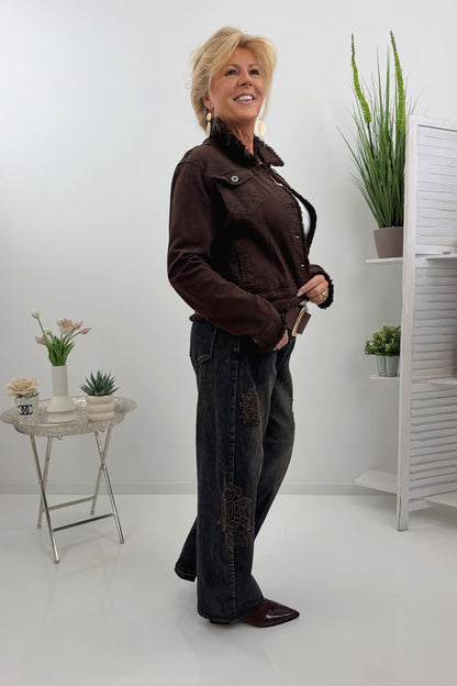 Schicke Jeansjacke in Schokofarben (40-44)