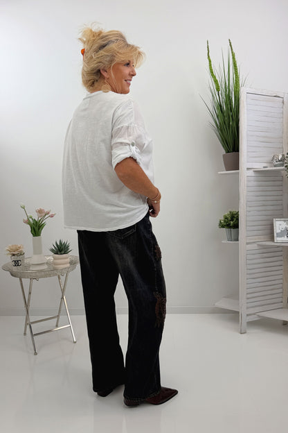 Modernes Shirt in Weiß und Schokofarben (38-44)