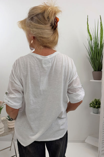 Modernes Shirt in Weiß und Schokofarben (38-44)