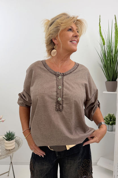Modernes Shirt in Weiß und Schokofarben (38-44)