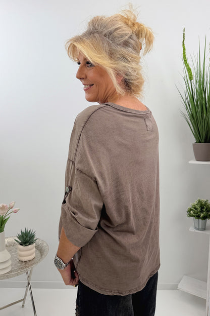 Modernes Shirt in Weiß und Schokofarben (38-44)