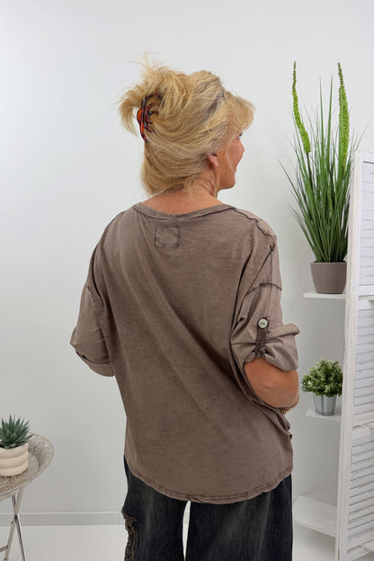 Modernes Shirt in Weiß und Schokofarben (38-44)