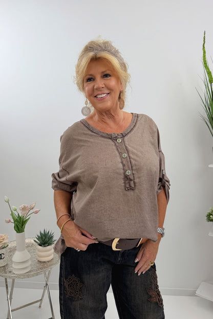 Modernes Shirt in Weiß und Schokofarben (38-44)
