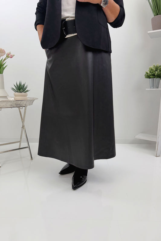 Moderner Lederrock in Schwarz (38-42)
