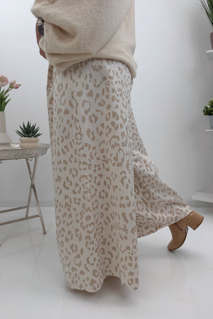 Moderne Palazzohose in Creme-Beige im Leopardenlook (36-40)