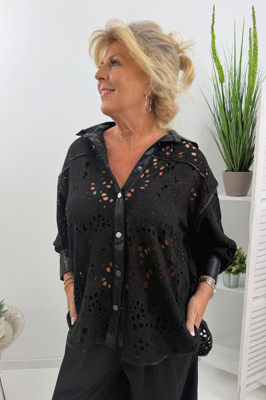 Modernes Hemd im schwarzem Lederlook (38-44)