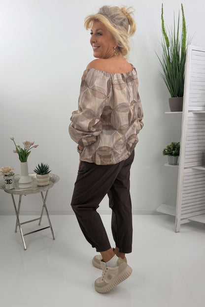 Bluse mit Stylischen Muster in Beige (38-44)
