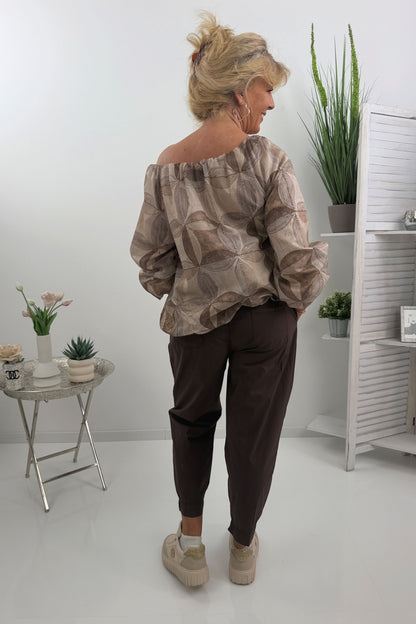 Bluse mit Stylischen Muster in Beige (38-44)