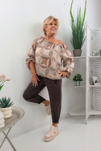 Bluse mit Stylischen Muster in Beige (38-44)