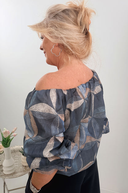 Bluse mit Stylischen Muster in Blau (38-44)