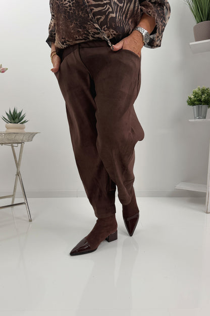 Waschvelours Lederhose in Schokofarben (38-42)
