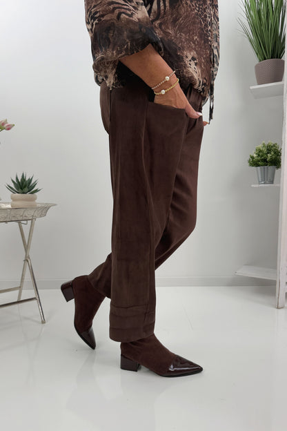 Waschvelours Lederhose in Schokofarben (38-42)
