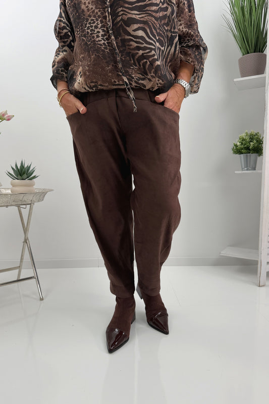 Waschvelours Lederhose in Schokofarben (38-42)