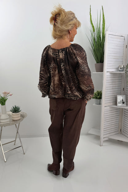 Waschvelours Lederhose in Schokofarben (38-42)