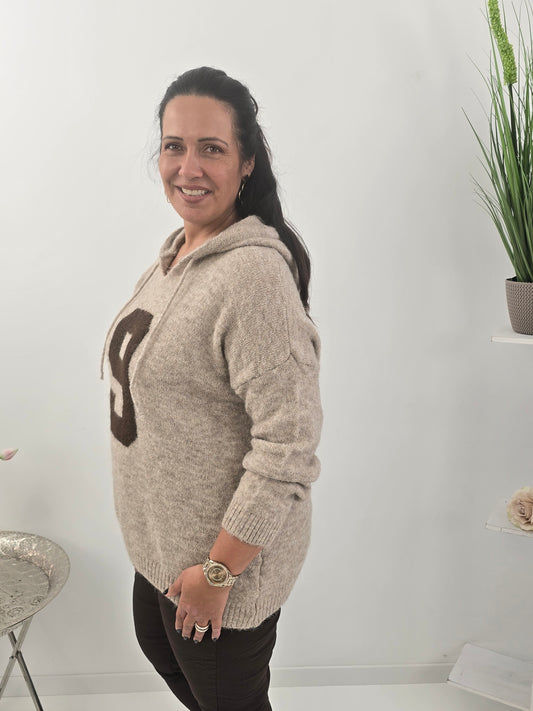 Lässiger Pullover in zeitlosem Sand mit sportiver Kapuze  (38-44)