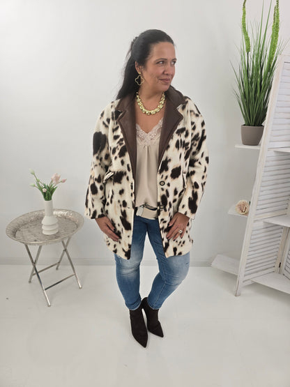 Stilvolle Jacke in Ecru-Schoko mit besonderem Materialmix (40-46)