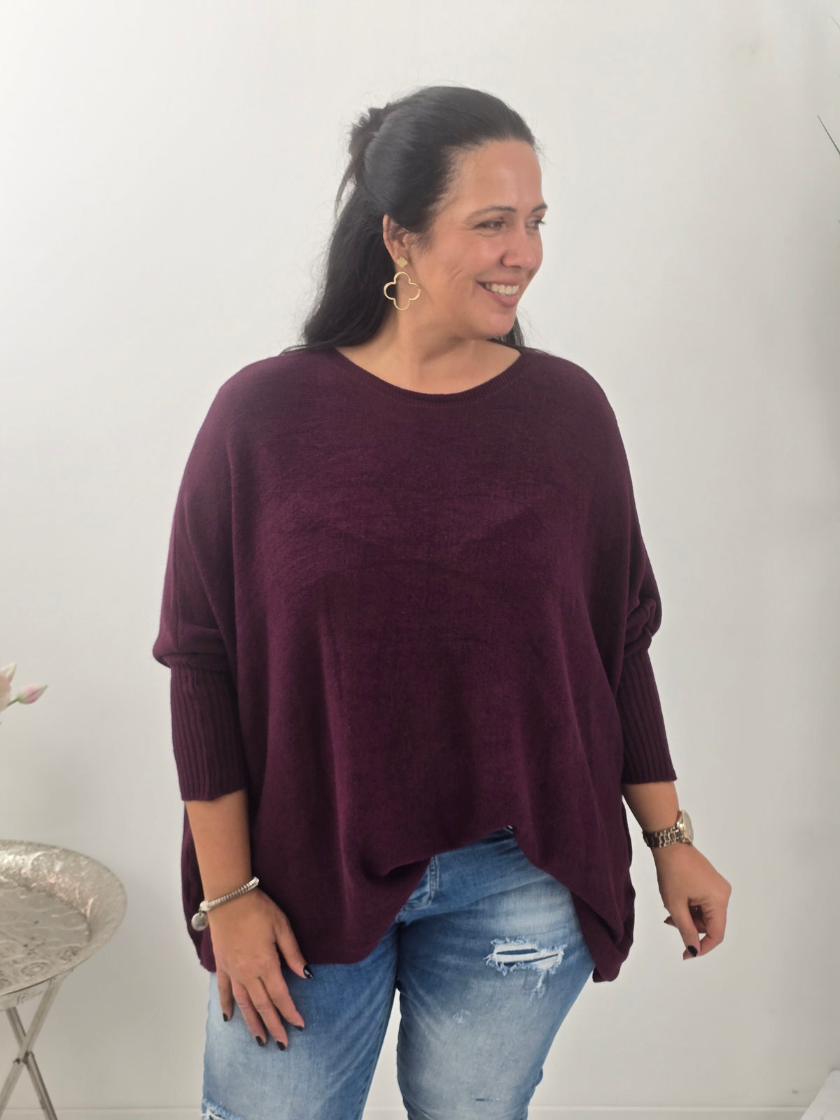 Lässiger Oversize-Pullover in  Wine (38-48)