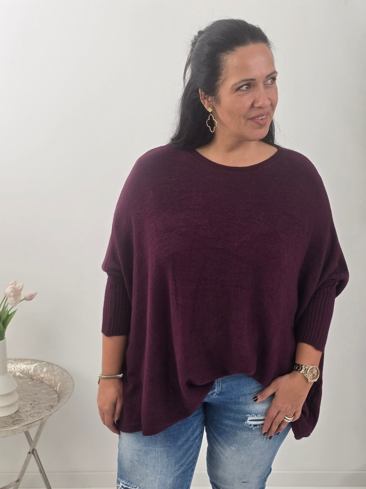 Lässiger Oversize-Pullover in  Wine (38-48)