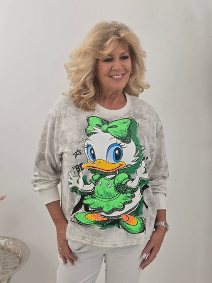 Auffälliges Sweatshirt in Weiß-Grau mit bunten Akzenten (38-44)