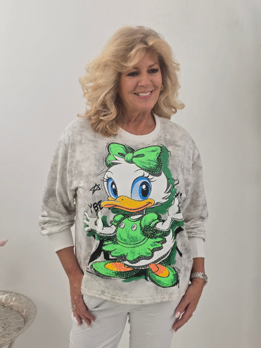 Auffälliges Sweatshirt in Weiß-Grau mit bunten Akzenten (38-44)