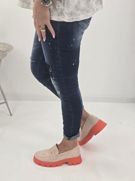 Modische Jeans in Dark Blue mit auffälligen Dots ( L:38-40, XL:42)