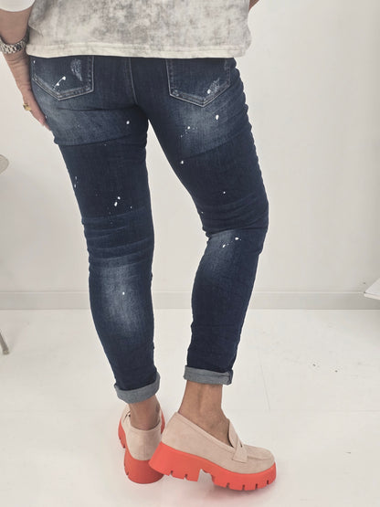 Modische Jeans in Dark Blue mit auffälligen Dots ( L:38-40, XL:42)