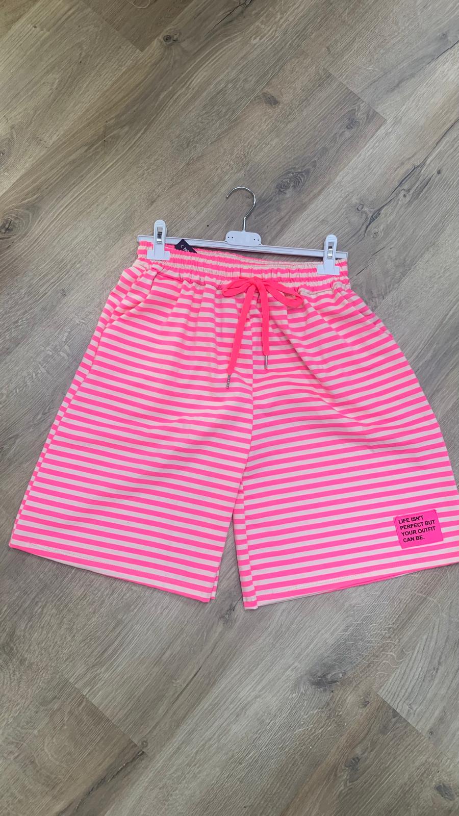 Bermuda Hose gestreift in neonpink (38-44)